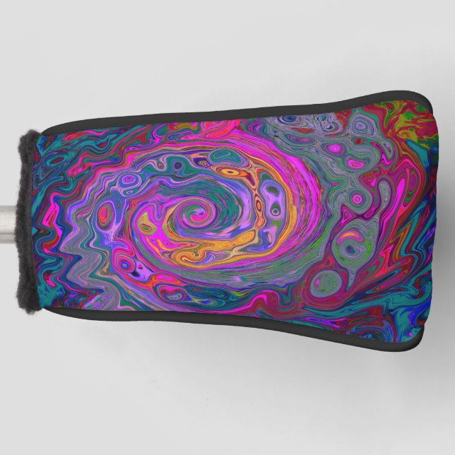Funda Para Palo De Golf Retro Magenta, barrido verde y Naranja (Anverso)