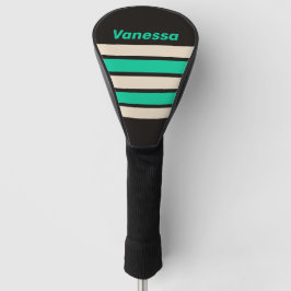Funda Para Palo De Golf Retro Medianoche Menta en Franjas con Nombre