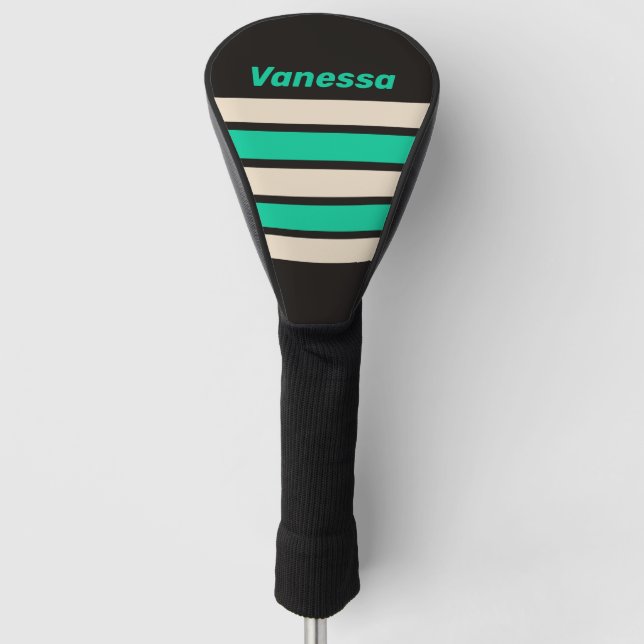 Funda Para Palo De Golf Retro Midnight Mint Across Striping with Name (Anverso)