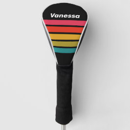 Funda Para Palo De Golf Retro Midnight Rainbow Across Striping with Name