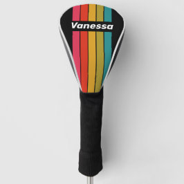 Funda Para Palo De Golf Retro Midnight Rainbow Pin Striped with Name