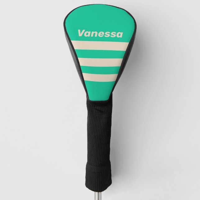 Funda Para Palo De Golf Retro Mint Three Across Striping with Name (Anverso)