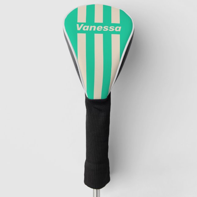 Funda Para Palo De Golf Retro Mint Three Pin Stripes with Name (Anverso)