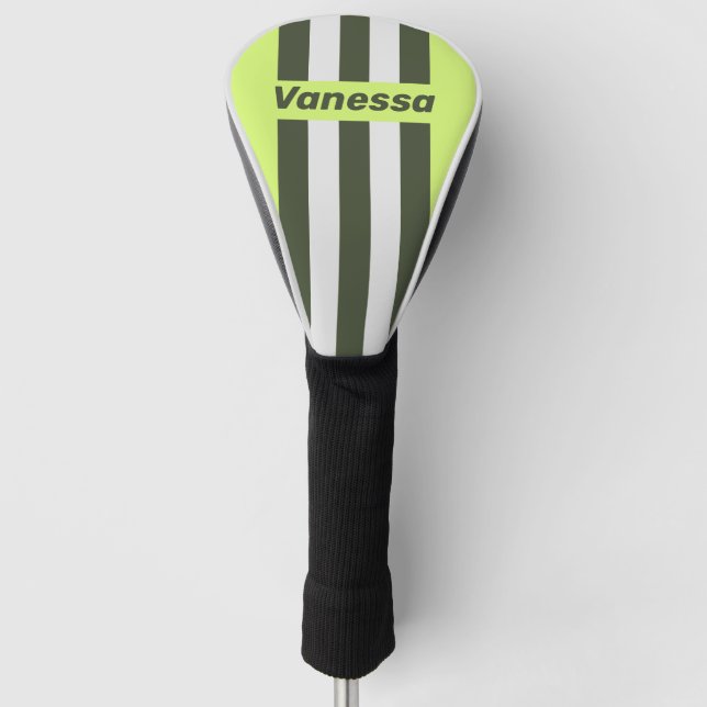 Funda Para Palo De Golf Retro Moss Fade Pin Stripes with Name (Anverso)