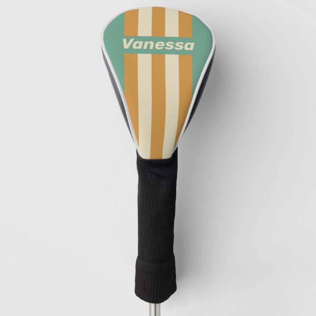 Funda Para Palo De Golf Retro Moss Pin Stripes with Name (Anverso)