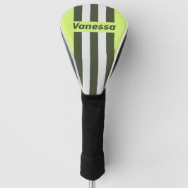 Funda Para Palo De Golf Retro Musgo Desvanecido Rayas de Alfiler con Nombr