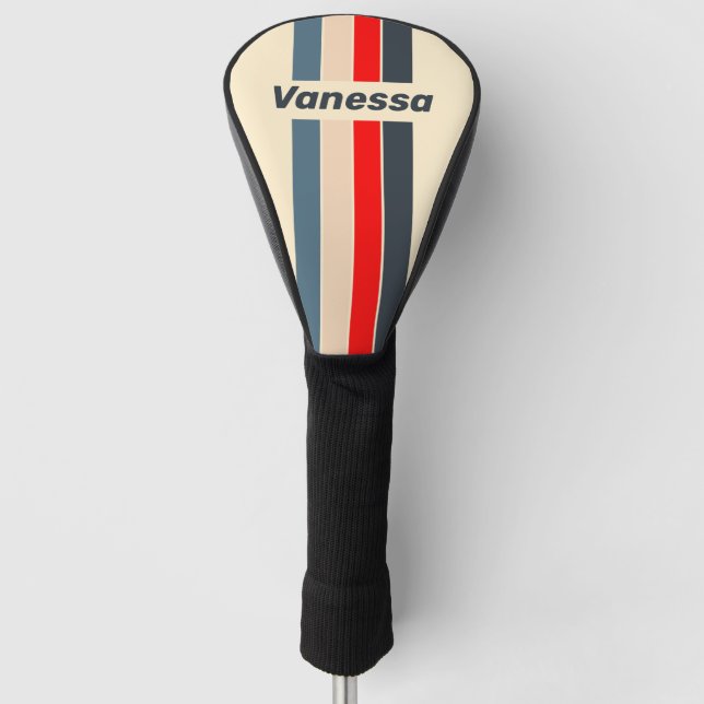 Funda Para Palo De Golf Retro Nautical Rainbow Pin Striped with Name (Anverso)