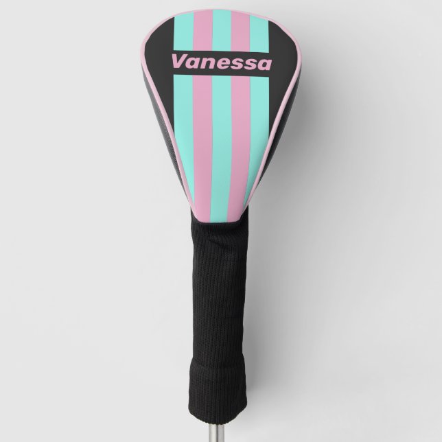 Funda Para Palo De Golf Retro Night Prism Pin Stripes with Name (Anverso)