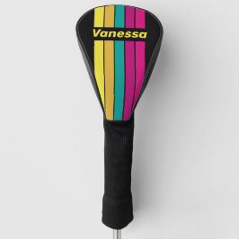Funda Para Palo De Golf Retro Pin Oscuro de los 80s con Nombre a Rayas