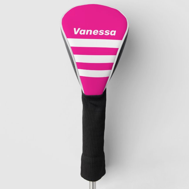 Funda Para Palo De Golf Retro Pink Lollipop Three Across Stripe with Name (Anverso)