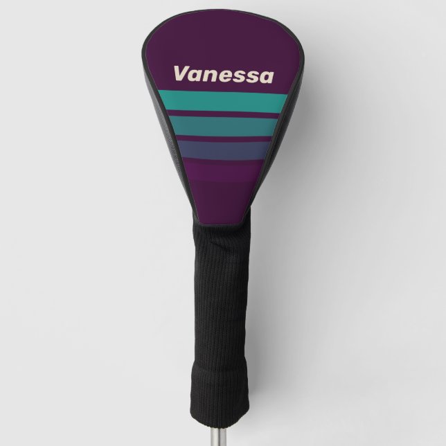 Funda Para Palo De Golf Retro Purple Rainbow Across Striping with Name (Anverso)