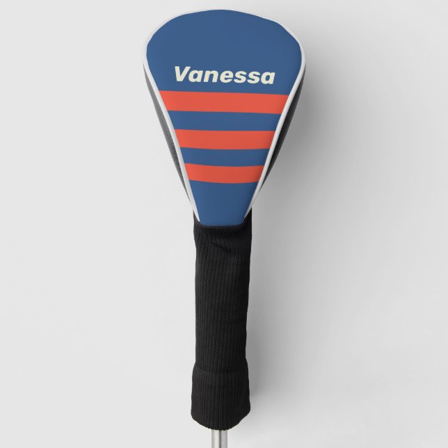 Funda Para Palo De Golf Retro Red & Blue Three Across Striping with Name (Anverso)