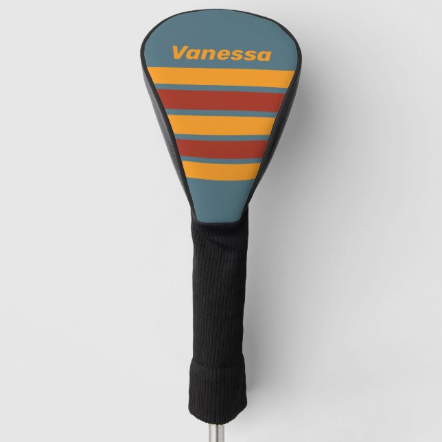 Funda Para Palo De Golf Retro Sunrise on Slate Across Striping with Name (Anverso)