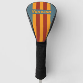 Funda Para Palo De Golf Retro Sunrise on Slate Pin Stripes with Name