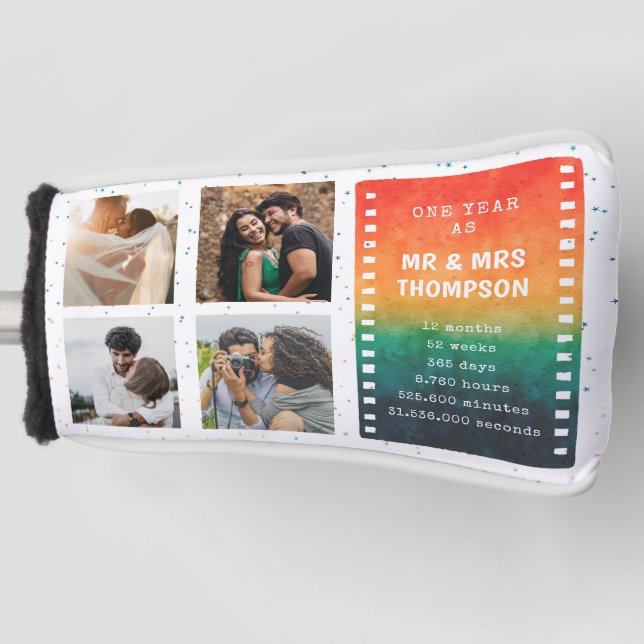 Funda Para Palo De Golf Retro Sunset 4 Photo Mr and Mrs 1st  Anniversary (Anverso)