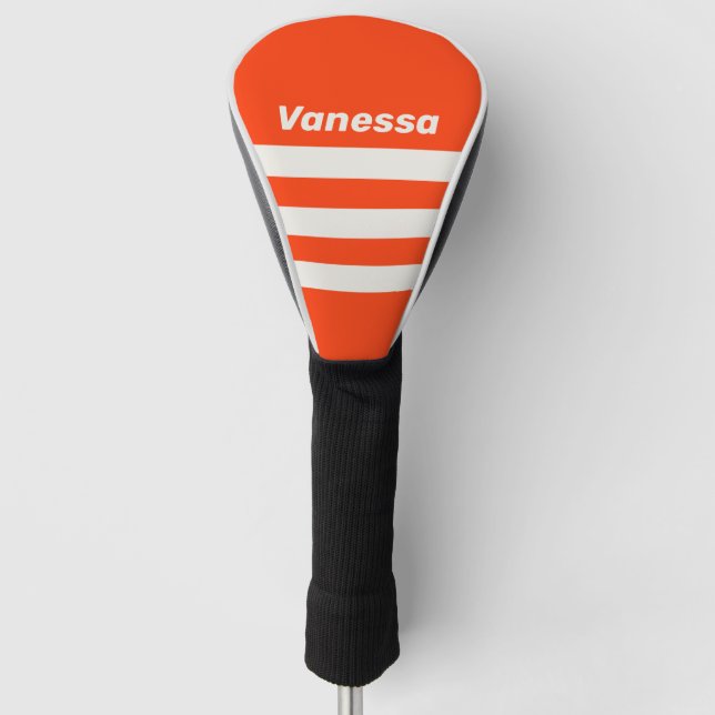 Funda Para Palo De Golf Retro Sunset Orange Three Across Stripe with Name (Anverso)