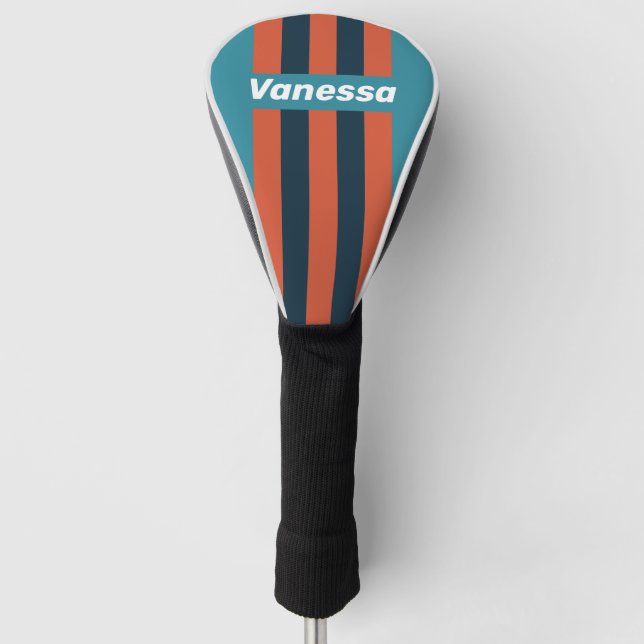 Funda Para Palo De Golf Retro Teal Splash Pin Stripes with Name (Anverso)