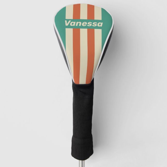 Funda Para Palo De Golf Retro Timeless Pin Rayas con Nombre (Anverso)