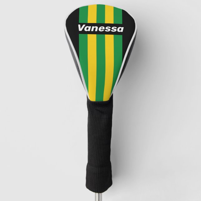 Funda Para Palo De Golf Retro Tropical Palm Pin Stripes with Name (Anverso)