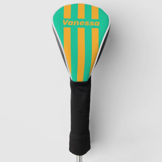 Funda Para Palo De Golf Retro Tropical Punch Pin Stripes with Name (Anverso)