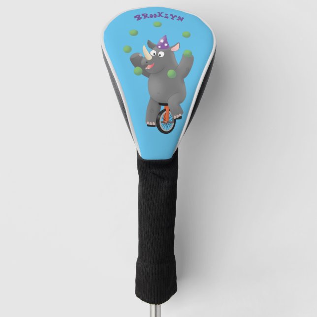 Funda Para Palo De Golf Rinocerontes divertidos y lindos en monociclo (Anverso)