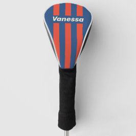 Funda Para Palo De Golf Rojo Retro & Azul Tres Rayas de Pin con Nombre