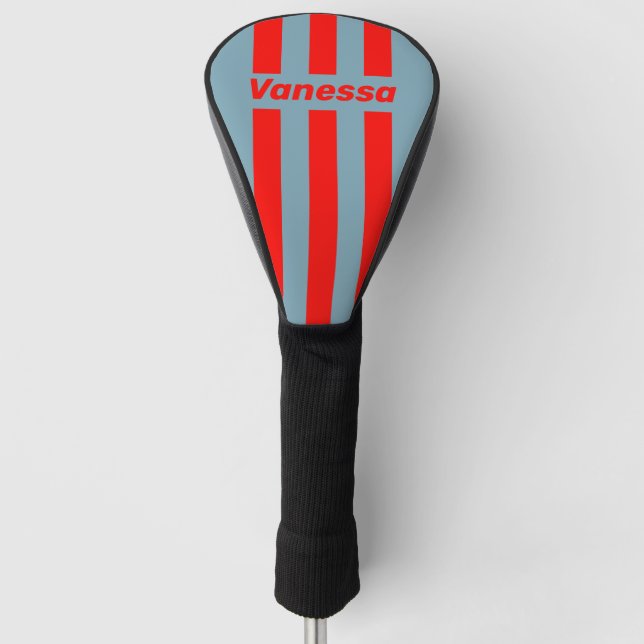 Funda Para Palo De Golf Rojo Retro Mar Tres Franjas con Nombre (Anverso)