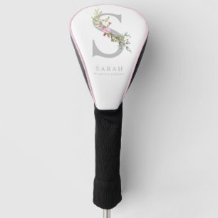 Funda Para Palo De Golf Romantic Floral Initial personal Monogram in Pink