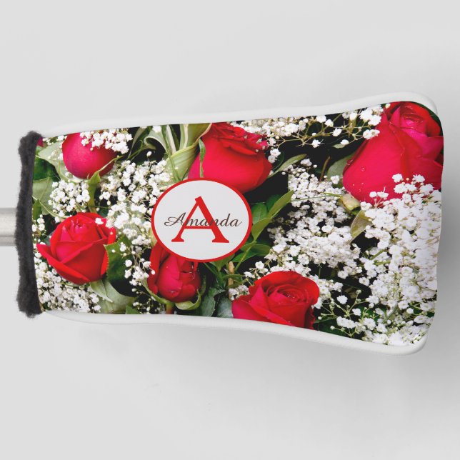 Funda Para Palo De Golf Ropa roja moderna con monograma y nombre (Anverso)