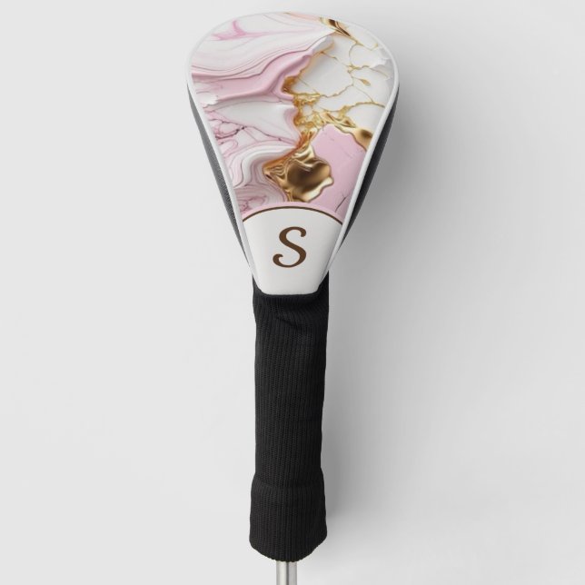 Funda Para Palo De Golf Rosa, blanco y oro (Anverso)
