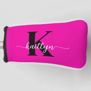 Funda Para Palo De Golf Rosa Caliente Monograma Negro