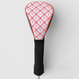 Funda Para Palo De Golf Rosa Femenino y Patrón Rojo Con Iniciales