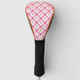 Funda Para Palo De Golf Rosa femenino y patrón rojo con iniciales