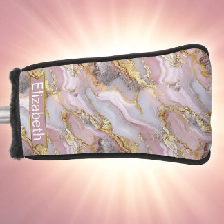 Funda Para Palo De Golf Rosa Oro Moderno con Patrón de Ágata Personalizado