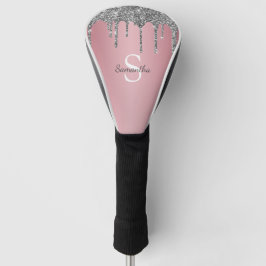 Funda Para Palo De Golf Rosa Oro Rosa Monograma Nombre con Brillo de Plata