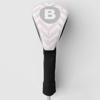 Funda Para Palo De Golf Rosa Pastel Chevron y Monograma Gris de Puntos