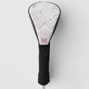 Funda Para Palo De Golf Rosa purpurina de oro chevron monograma de mármol 