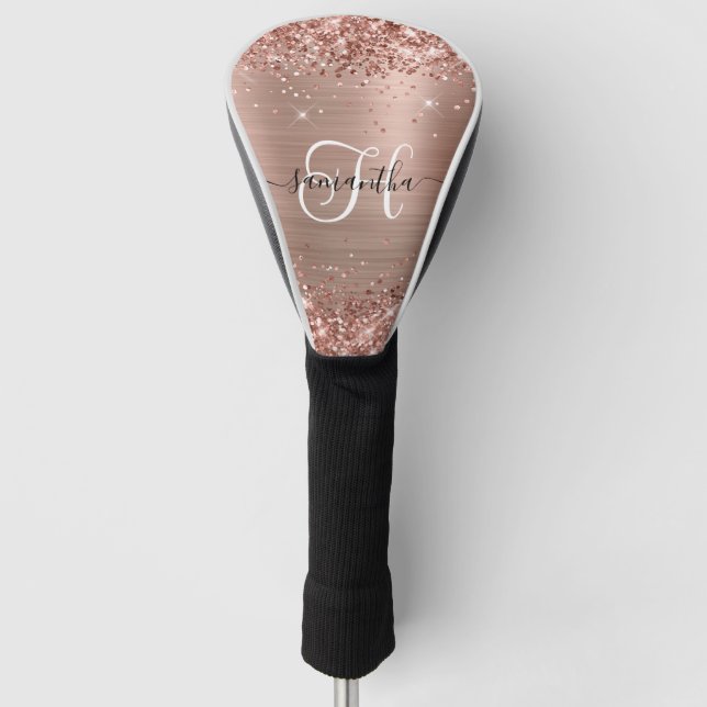 Funda Para Palo De Golf Rosa Purpurinoso Gold Glam Monogrammed (Anverso)