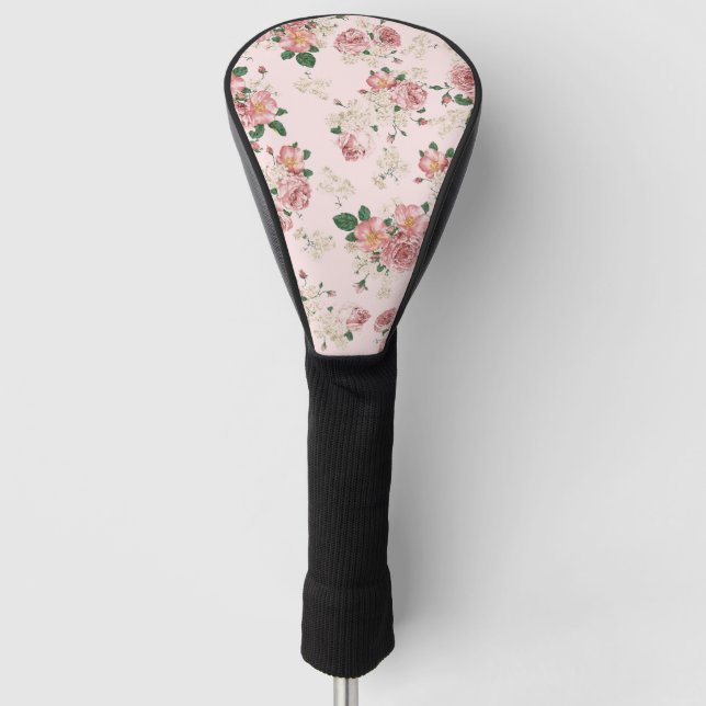 Funda Para Palo De Golf Rosa sobre la flor vinícola rosa  (Anverso)