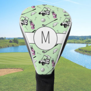 Funda Para Palo De Golf Rosa Verde Moderno Golfista Dama Personalizado Ini