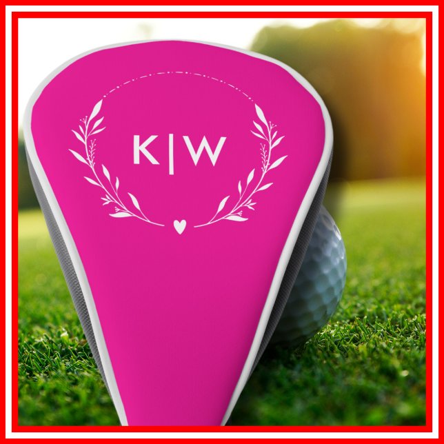 Funda Para Palo De Golf Rosa y blanco | Monograma de Iniciales Modernas (Pink and White | Modern Initials Monogram Golf Head Cover)