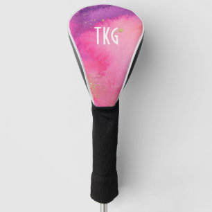 Funda Para Palo De Golf Rosado de encargo, púrpura y monograma de la