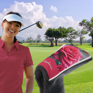 Funda Para Palo De Golf Rosas Rojas Elegantes con Floral de Gotitas de Llu