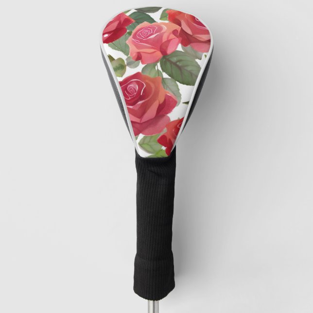 Funda Para Palo De Golf Roses rojos | Rosa floral elegante acuarela (Anverso)