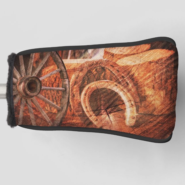 Funda Para Palo De Golf Ruedas rusticas de vagón herradura estilo occident (Anverso)