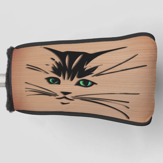 Funda Para Palo De Golf Rústico gato de ojos verdes (Anverso)