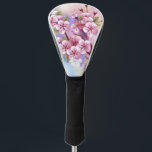 Funda Para Palo De Golf Sakura rosa sobre fondo de pintura<br><div class="desc">Dibujado artísticamente,  rama de rosa,  flores de cerezo sobre fondo pintoresco,  texturizado,  pintado con pintura blanca,  rosa y azul. Pink Sakura</div>