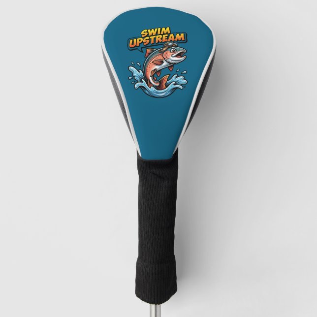 Funda Para Palo De Golf Salmón Nada Contracorriente Motivacional (Anverso)