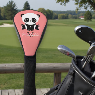 Funda Para Palo De Golf Salmón personalizado monograma corto con panda
