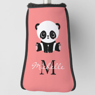 Funda Para Palo De Golf Salmón personalizado monograma corto con panda